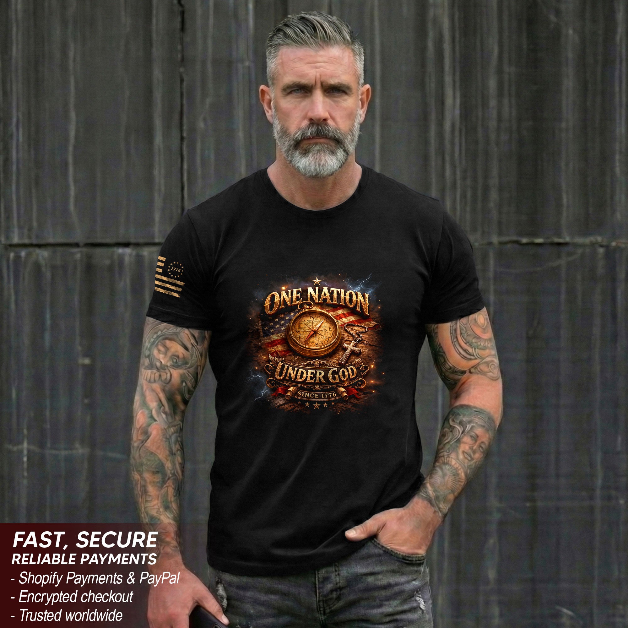 250 Years Anniversary 1776-2026 Christian Patriotic T-Shirt Compass Cross One Nation Under God