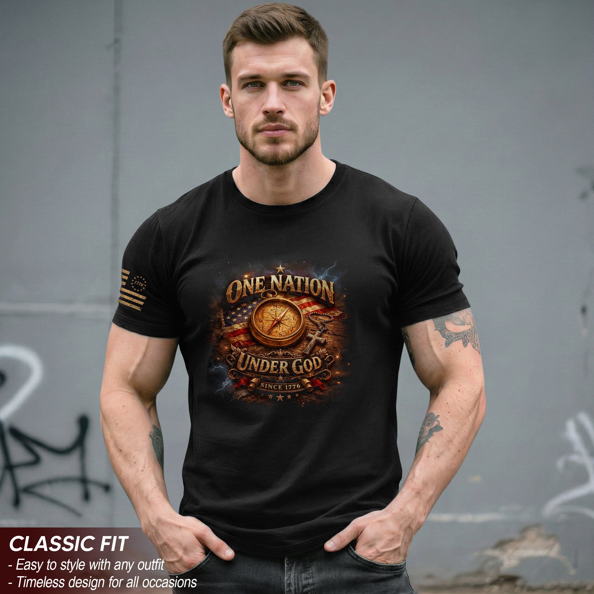 250 Years Anniversary 1776-2026 Christian Patriotic T-Shirt Compass Cross One Nation Under God