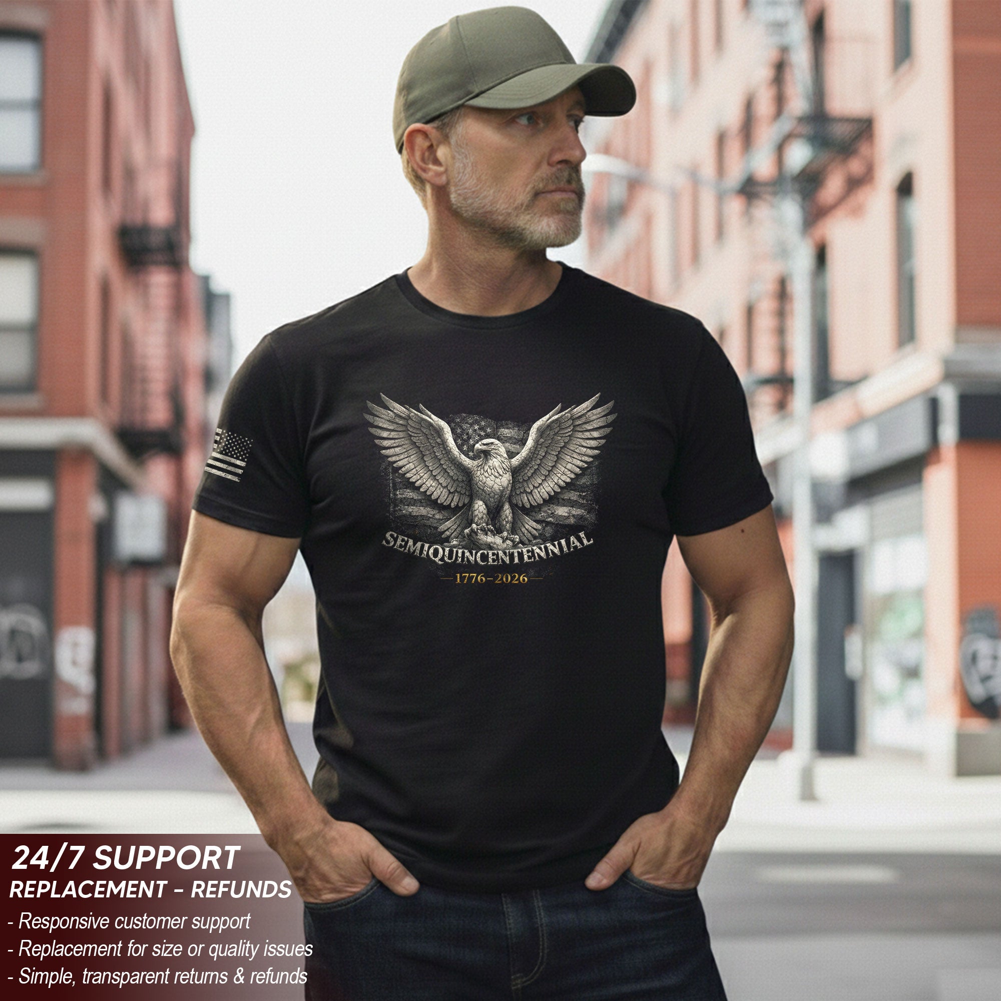 America 250th Anniversary T-Shirt 1776-2026 USA Eagle Flag Tee