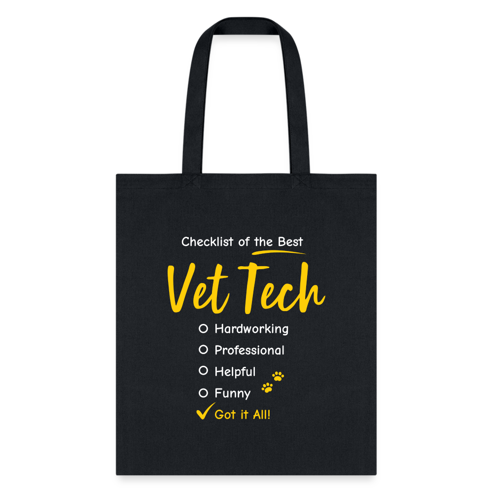 Vet Tech Checklist Cotton Tote Bag - Veterinary Medicine Design for Vet Techs and Students