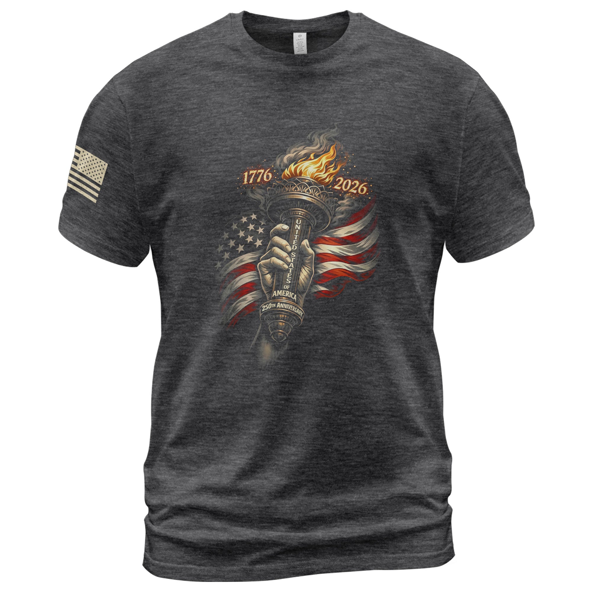 1776-2026 250th Anniversary Patriotic T-Shirt Statue of Liberty Torch USA Flag Tee