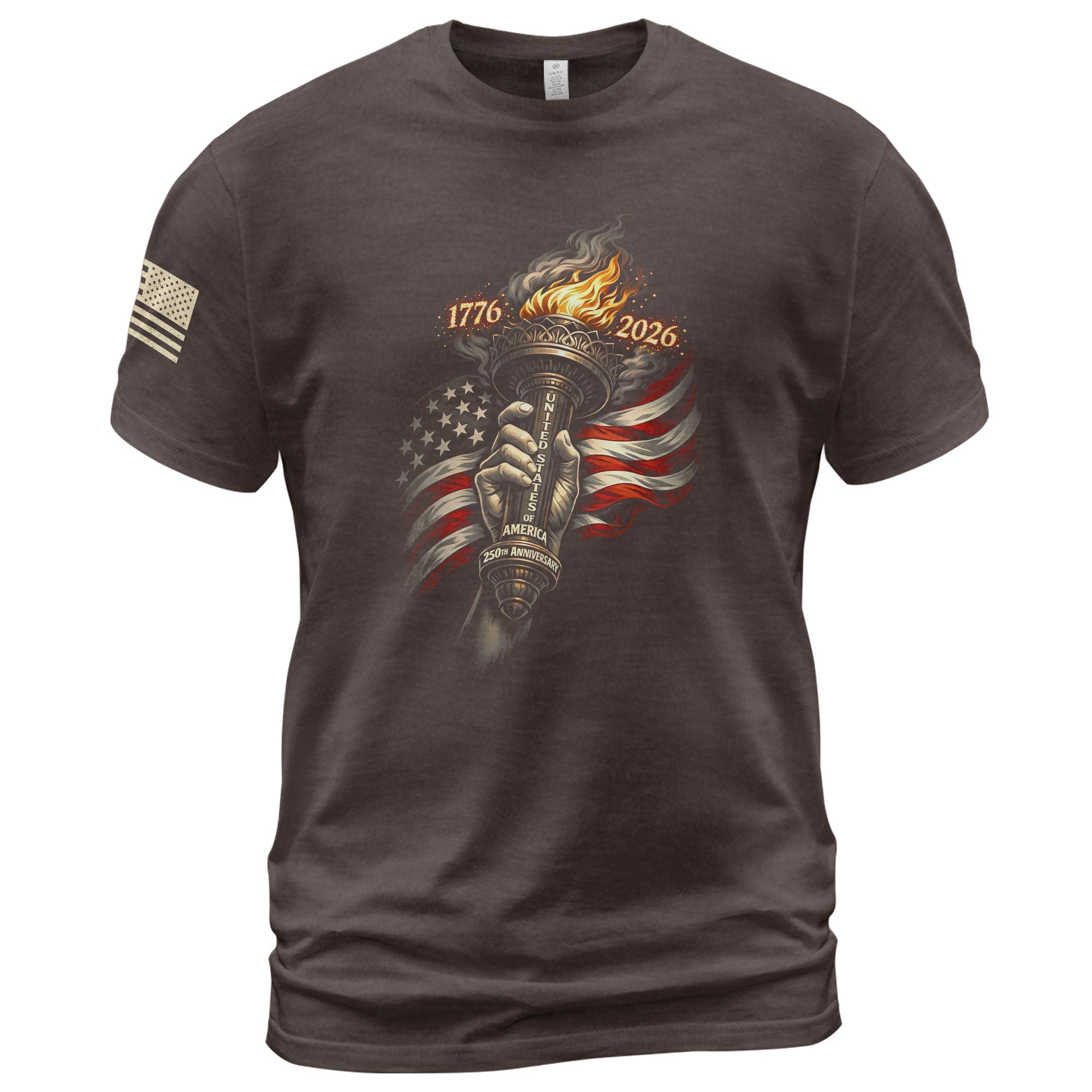 1776-2026 250th Anniversary Patriotic T-Shirt Statue of Liberty Torch USA Flag Tee