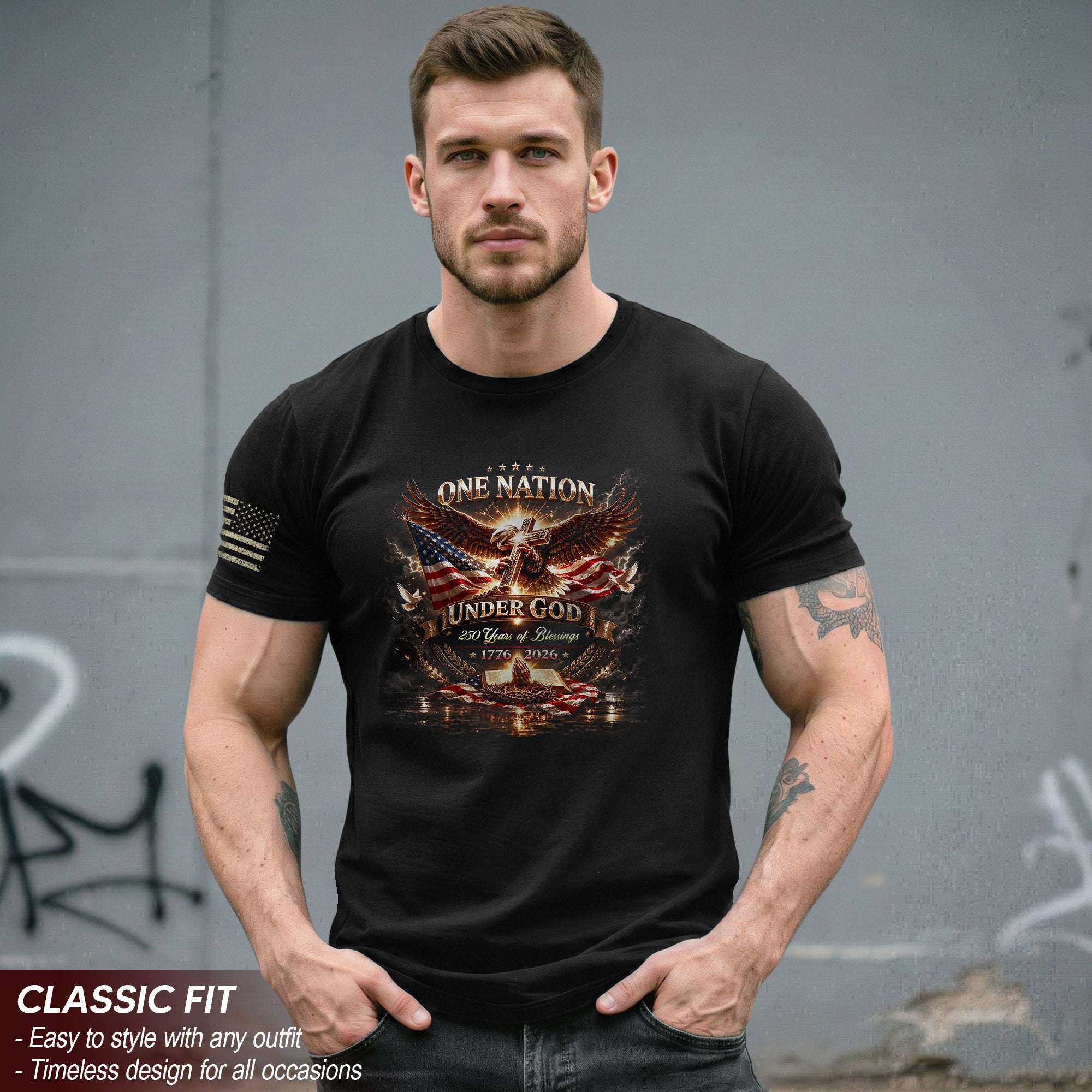 250 Years of Blessings 1776-2026 USA 250th Anniversary T-Shirt Patriotic Flag Bootleg Style