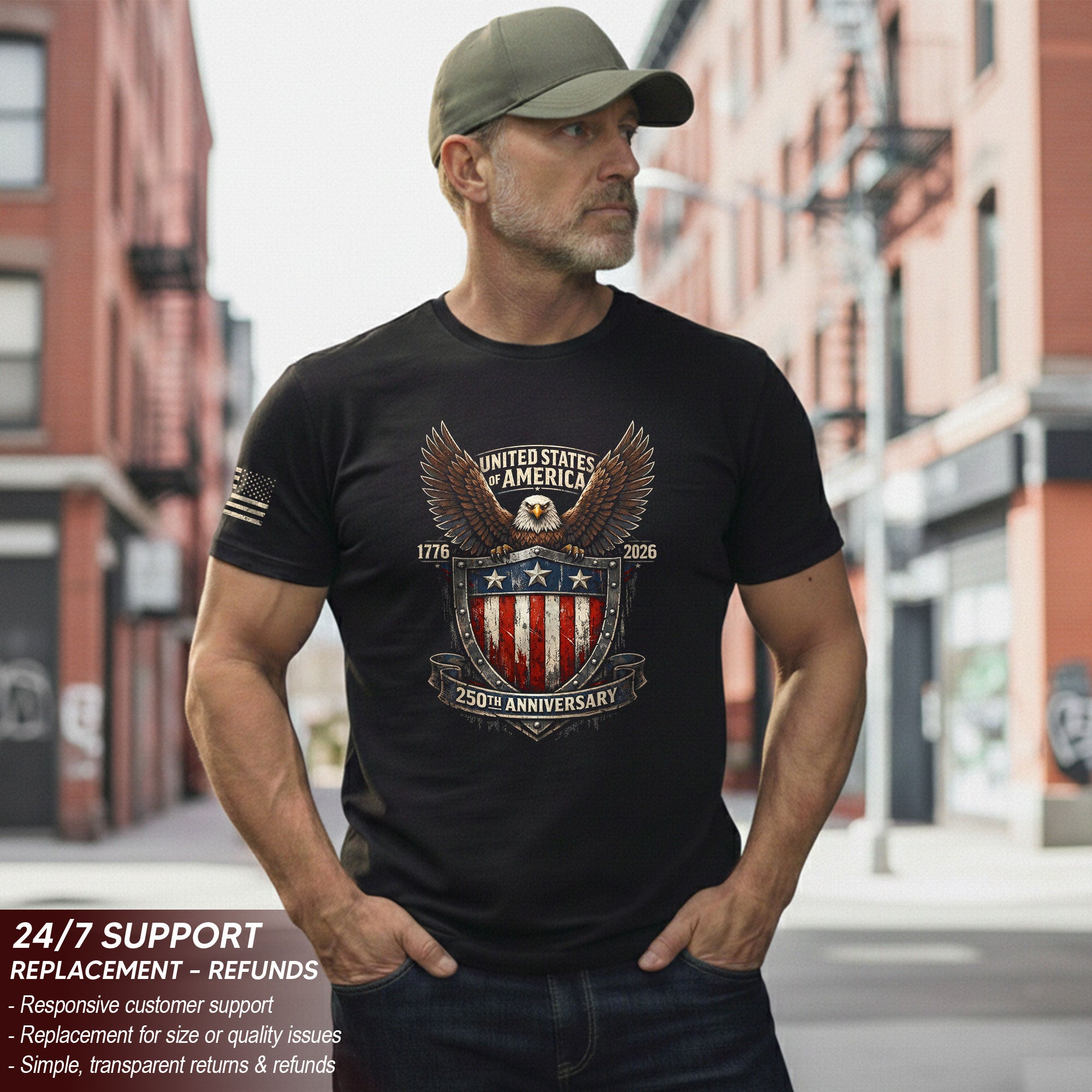 America 250th Anniversary T-Shirt 1776-2026 Eagle Shield Heritage Tee