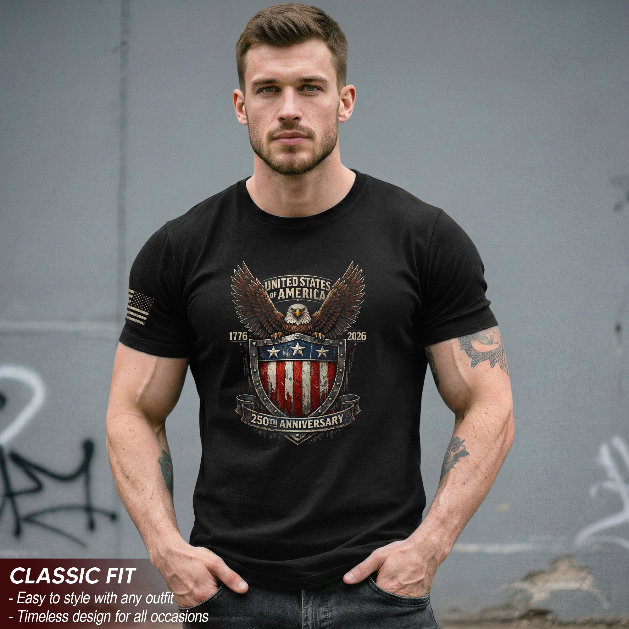 America 250th Anniversary T-Shirt 1776-2026 Eagle Shield Heritage Tee