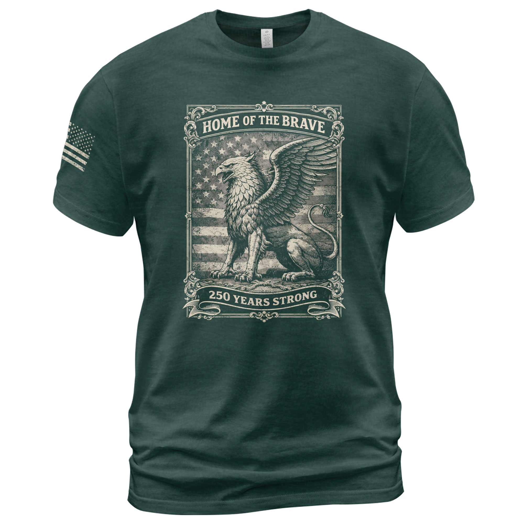 America 250th Anniversary T-Shirt 1776-2026 Home of the Brave Griffin & Flag Tee