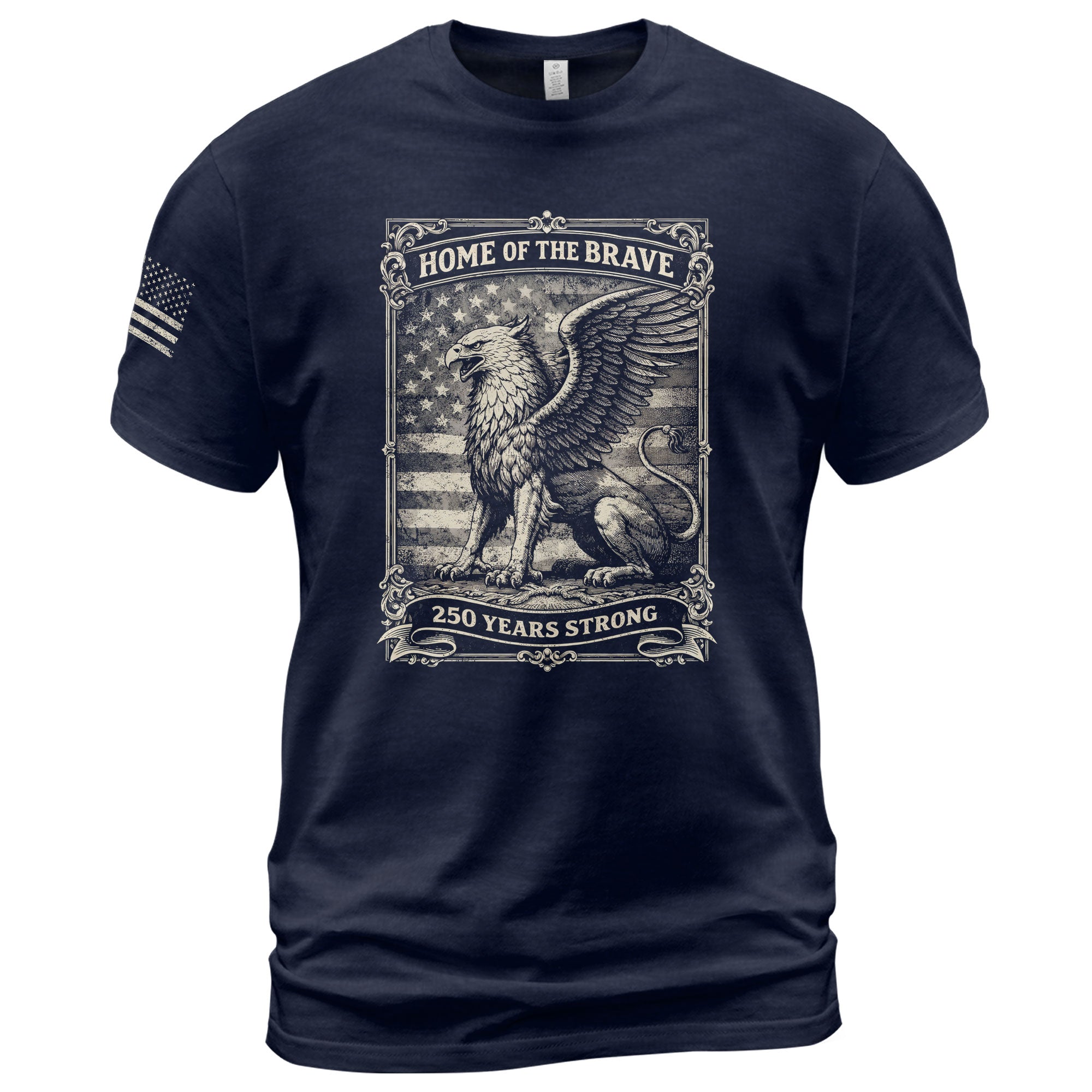 America 250th Anniversary T-Shirt 1776-2026 Home of the Brave Griffin & Flag Tee