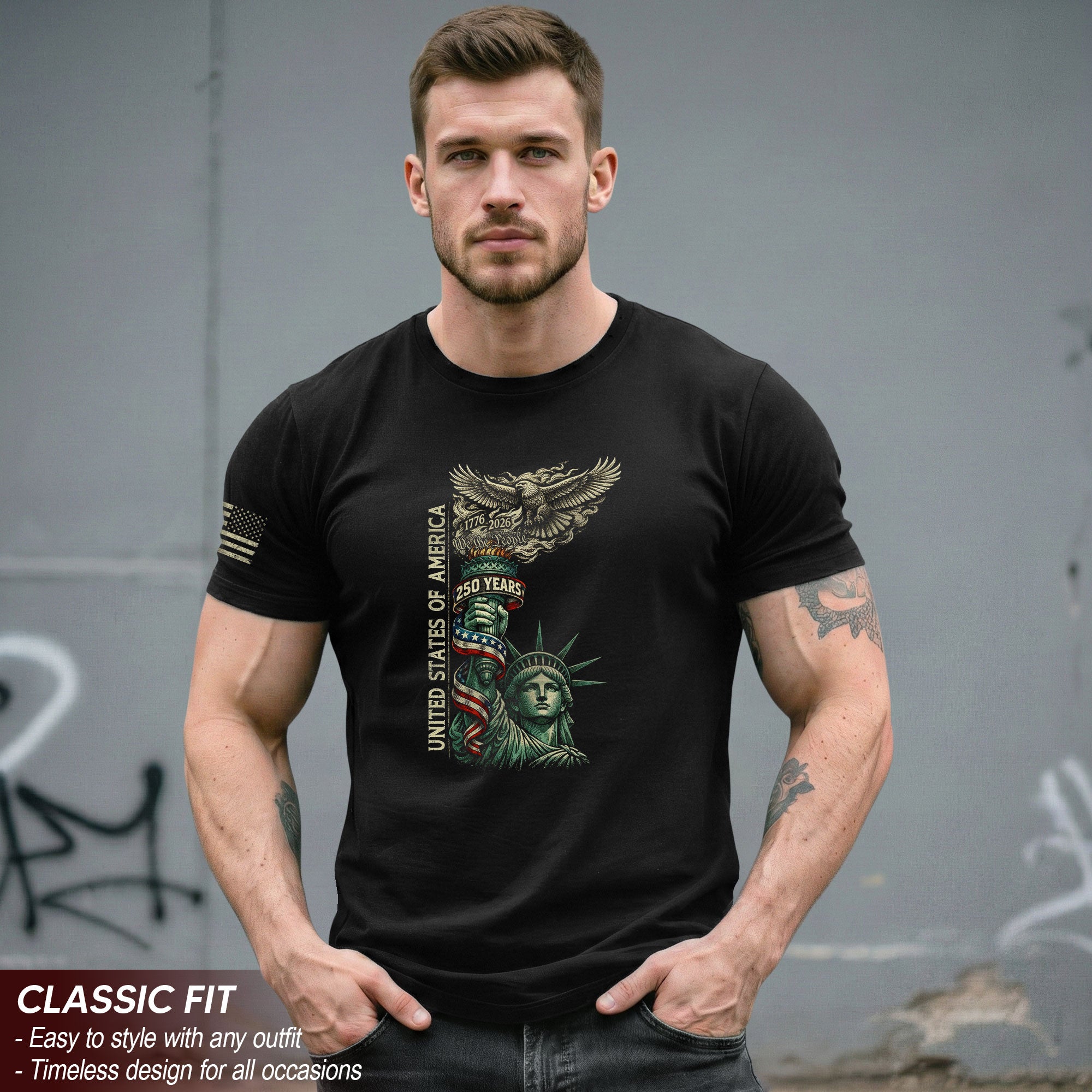 America 250th Anniversary T-Shirt 1776-2026 Liberty Torch Eagle Heritage Tee