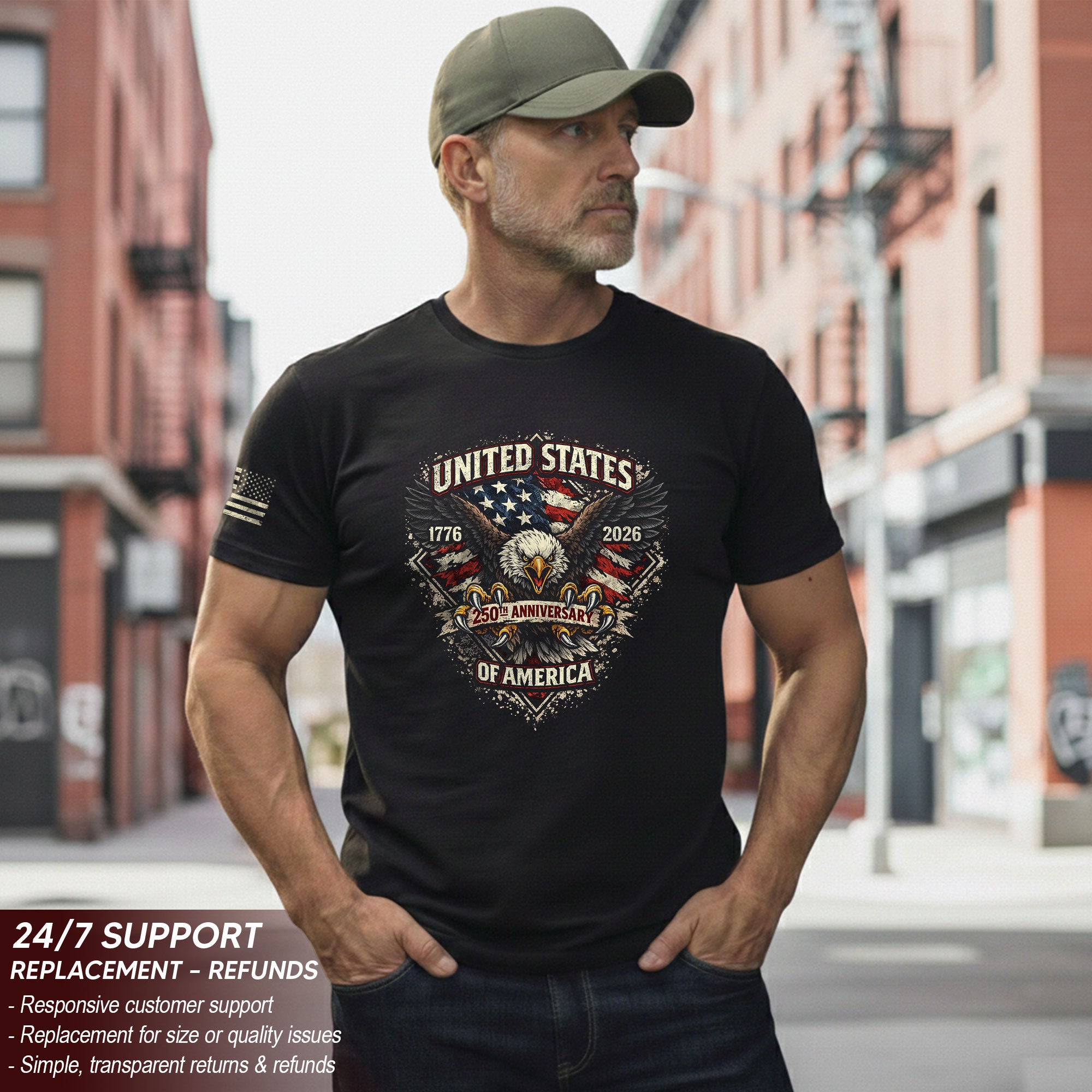America 250th Anniversary T-Shirt 1776-2026 Patriotic Bald Eagle USA Flag Tee