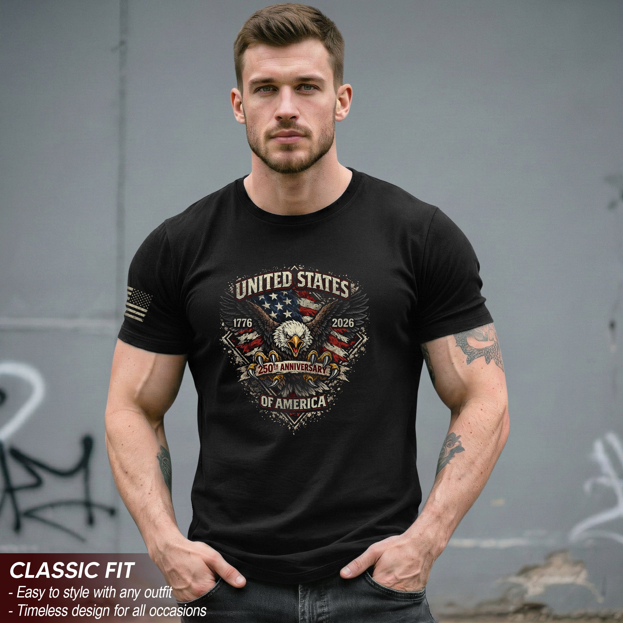America 250th Anniversary T-Shirt 1776-2026 Patriotic Bald Eagle USA Flag Tee