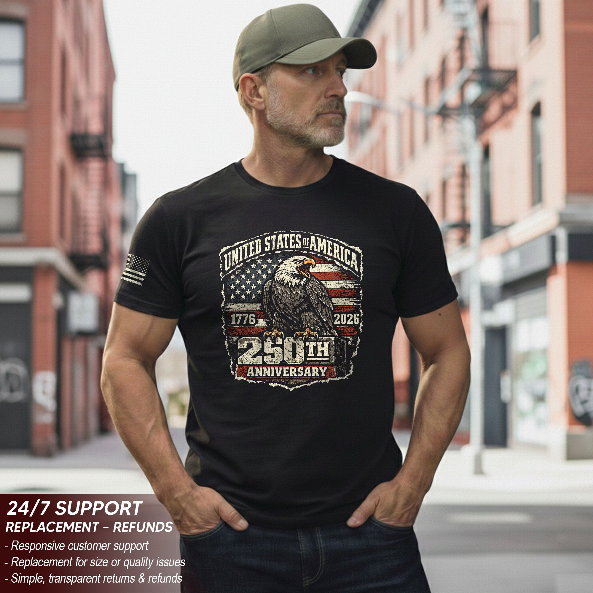 America 250th Anniversary T-Shirt 1776-2026 Patriotic Eagle USA Flag Tee
