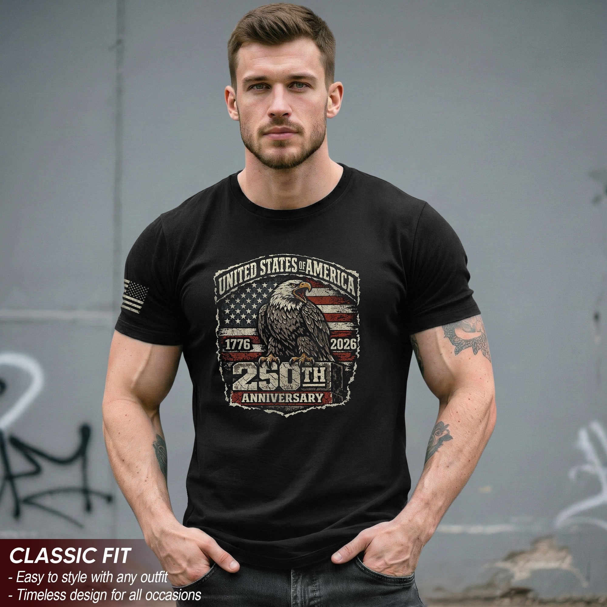 America 250th Anniversary T-Shirt 1776-2026 Patriotic Eagle USA Flag Tee