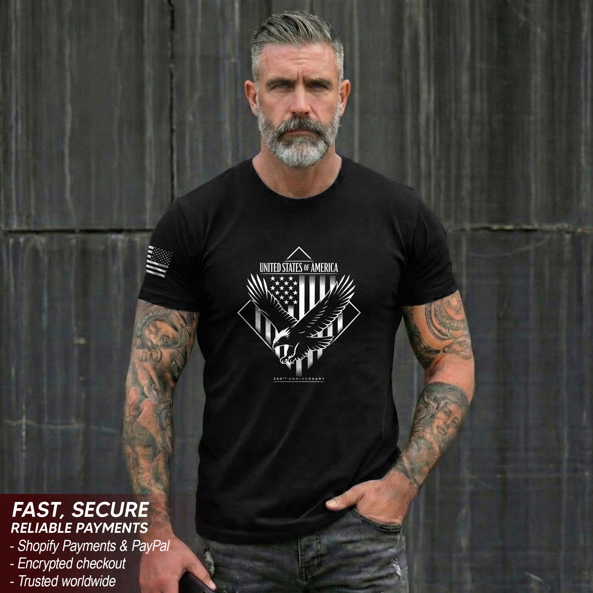 America 250th Anniversary T-Shirt White Eagle Flag 1776-2026 Minimalist Men's Tee