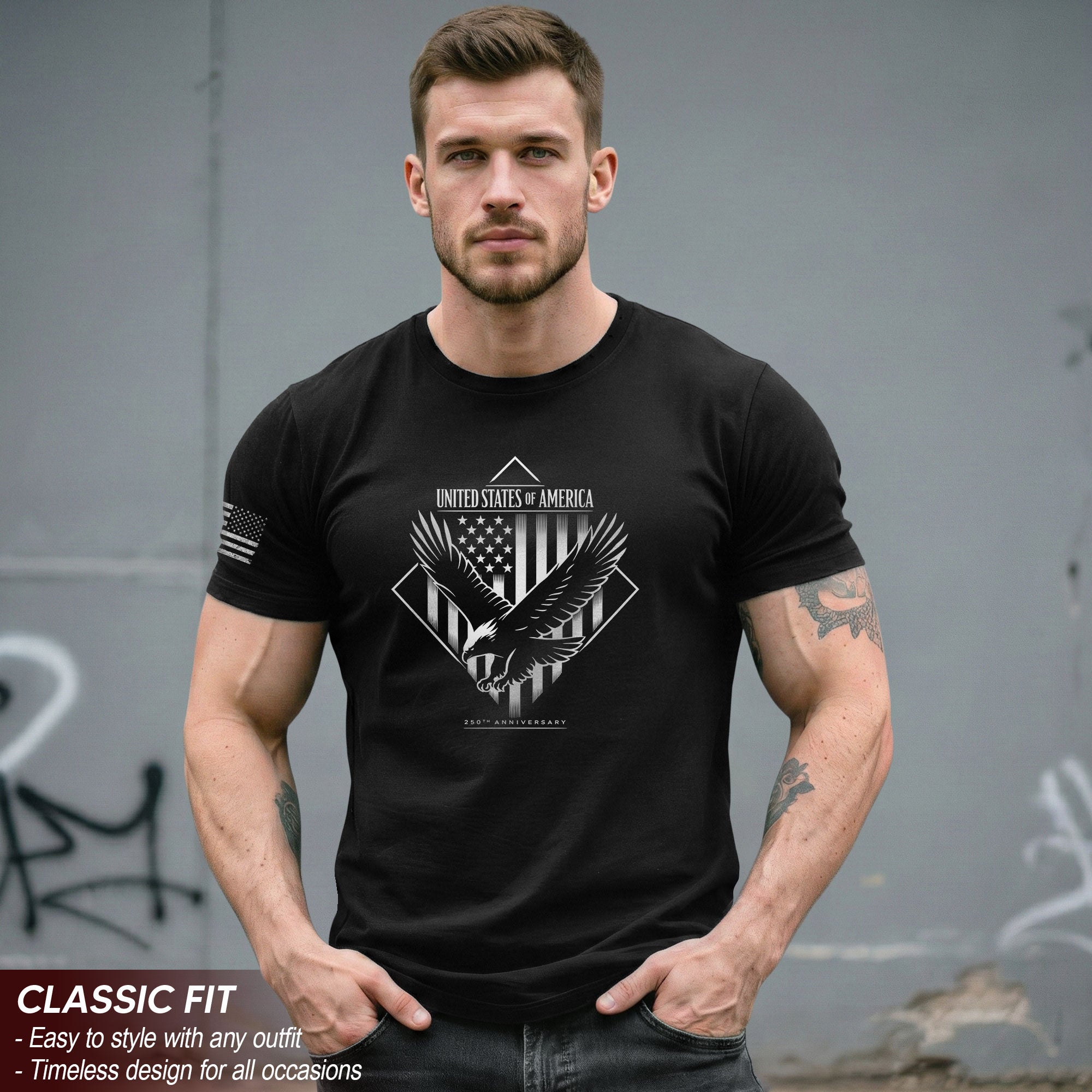 America 250th Anniversary T-Shirt White Eagle Flag 1776-2026 Minimalist Men's Tee