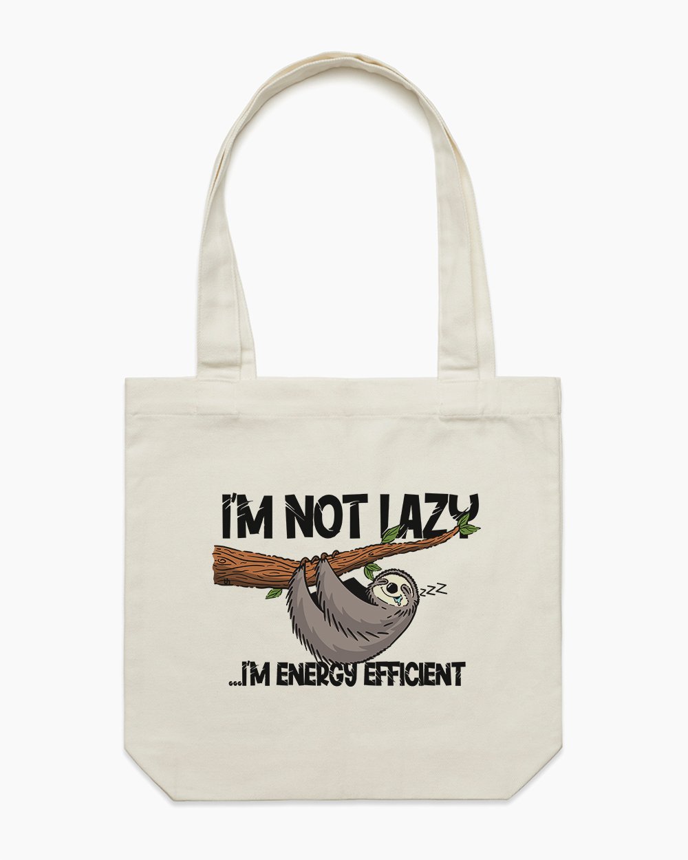 Energy Efficient Sloth Tote Bag - 100% Cotton Canvas with Reinforced Straps