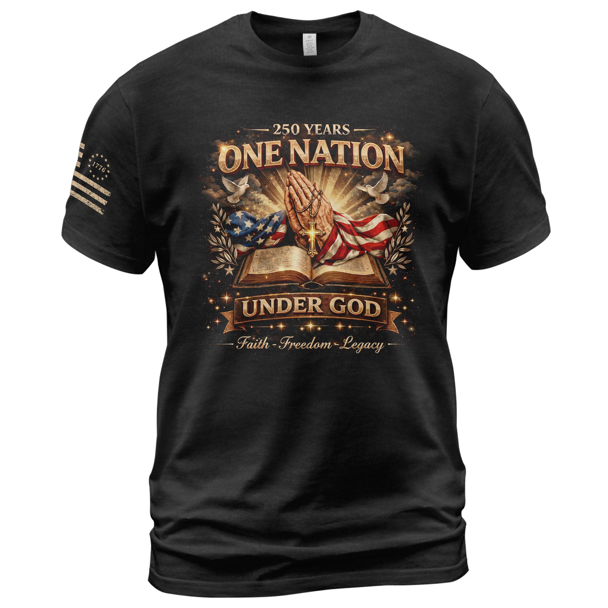 One Nation Under God 250th America Birthday 1776-2026 T-Shirt Praying Hands Patriotic