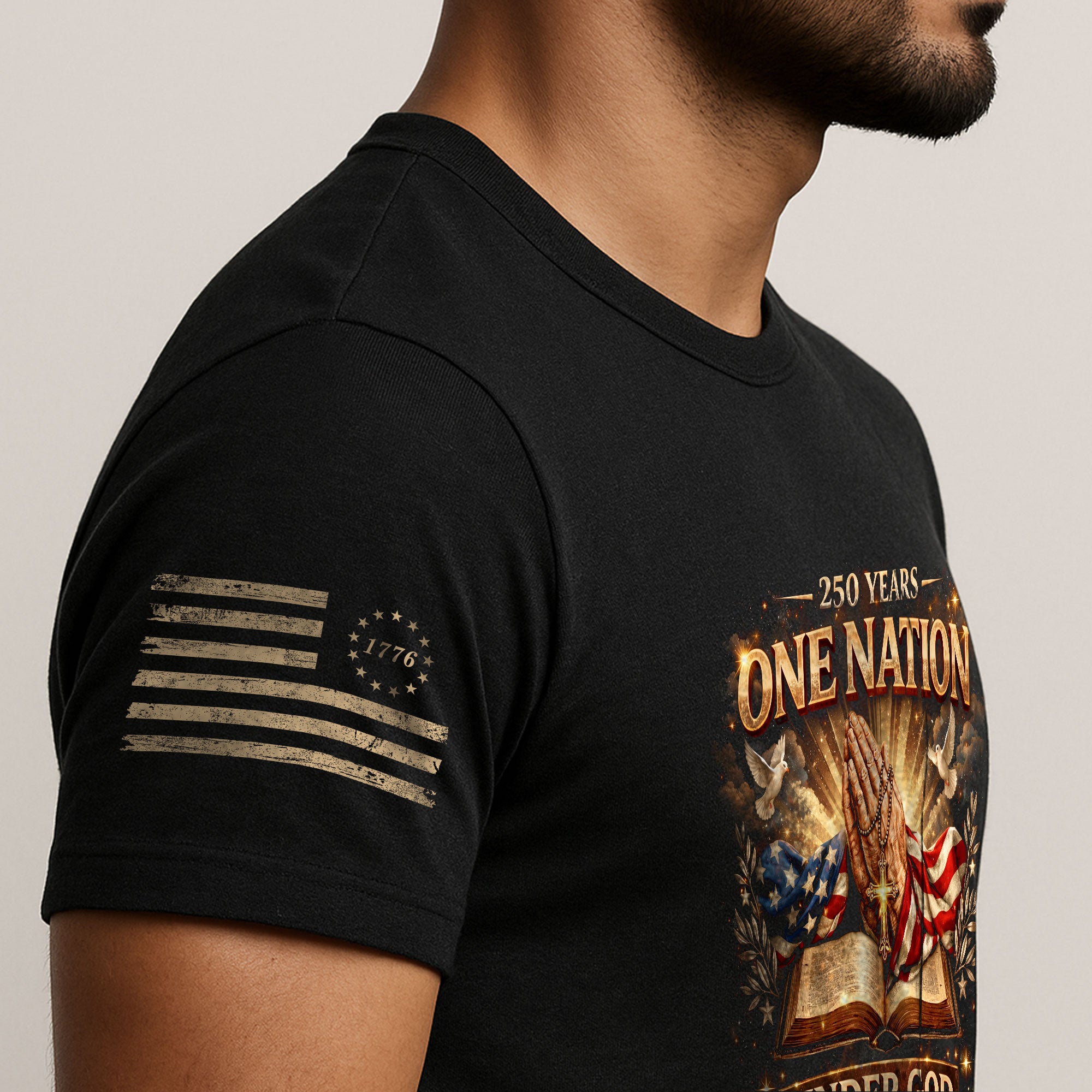 One Nation Under God 250th America Birthday 1776-2026 T-Shirt Praying Hands Patriotic