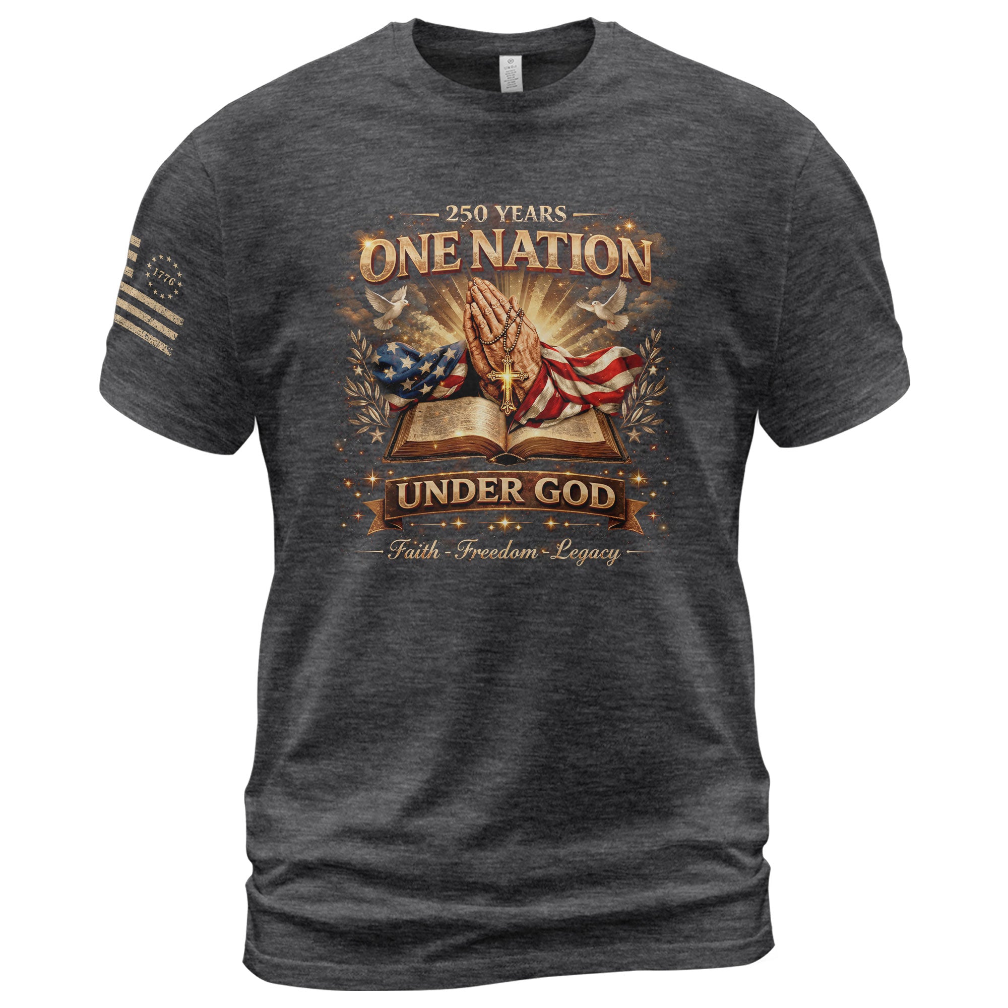 One Nation Under God 250th America Birthday 1776-2026 T-Shirt Praying Hands Patriotic