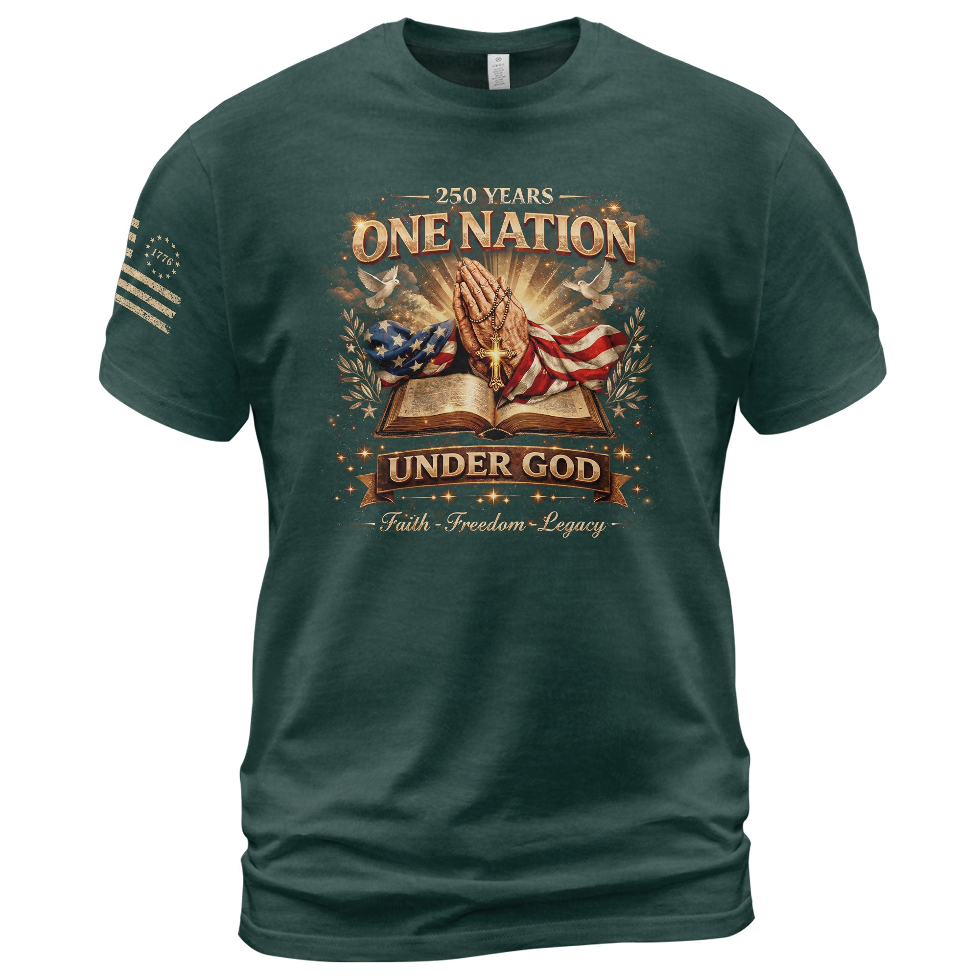 One Nation Under God 250th America Birthday 1776-2026 T-Shirt Praying Hands Patriotic