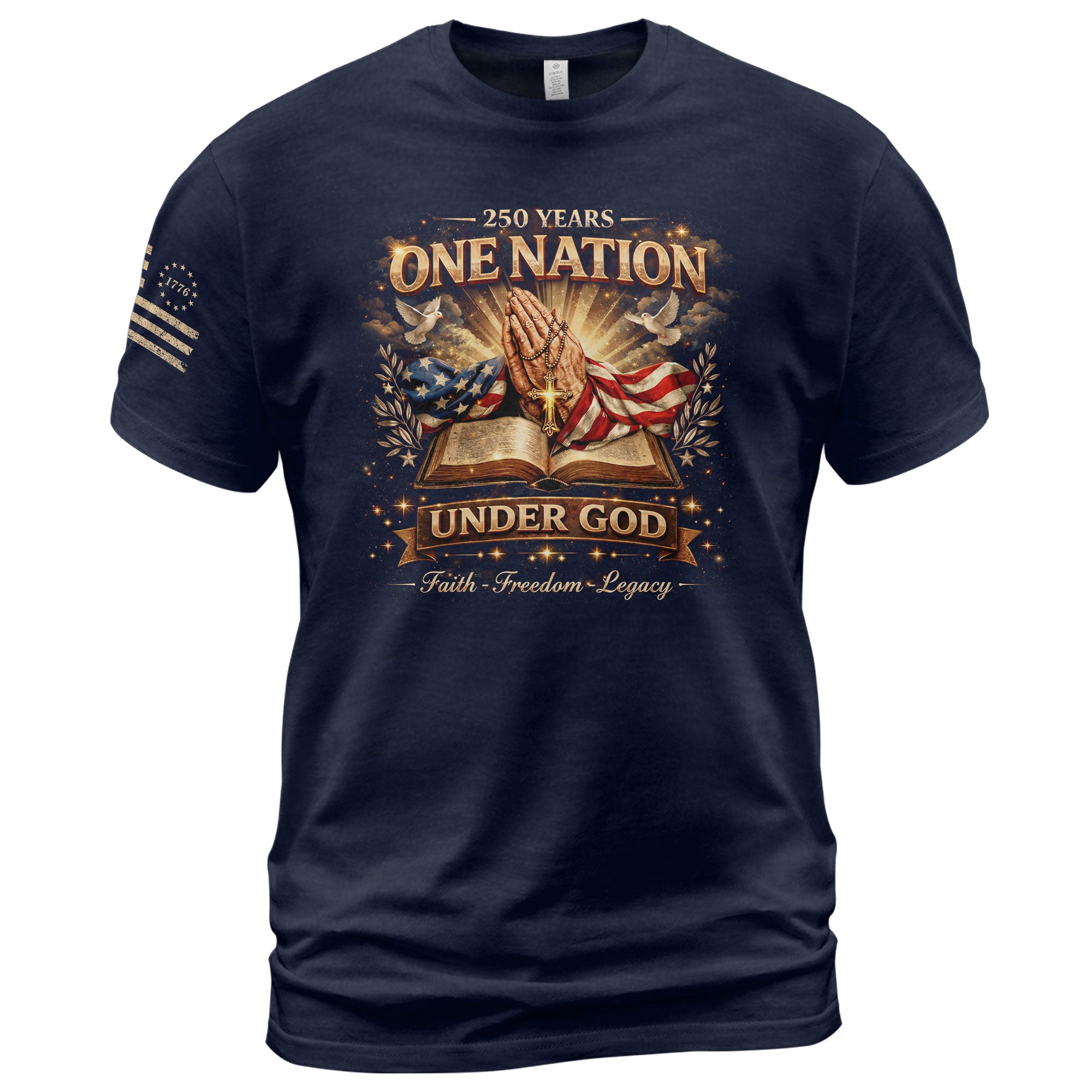 One Nation Under God 250th America Birthday 1776-2026 T-Shirt Praying Hands Patriotic