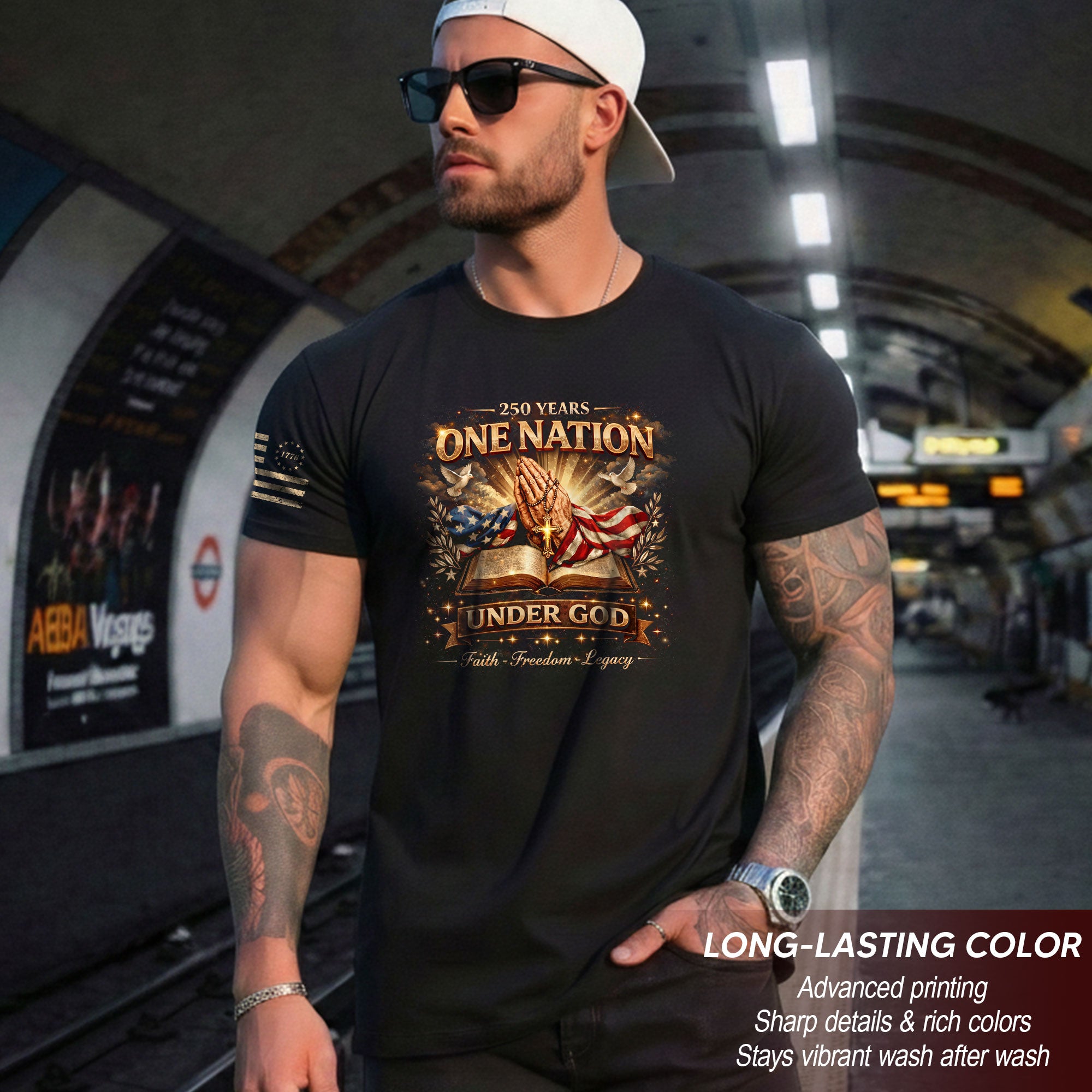 One Nation Under God 250th America Birthday 1776-2026 T-Shirt Praying Hands Patriotic