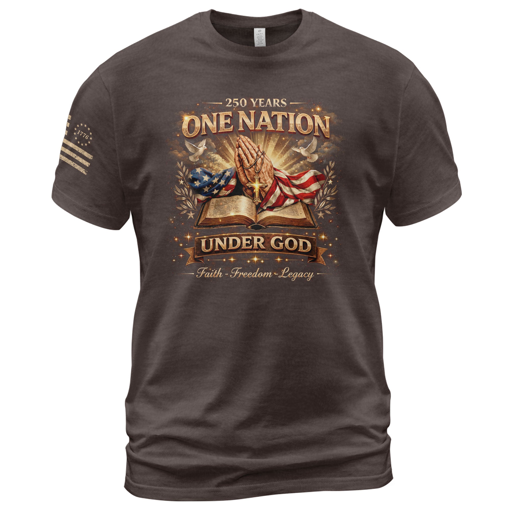 One Nation Under God 250th America Birthday 1776-2026 T-Shirt Praying Hands Patriotic