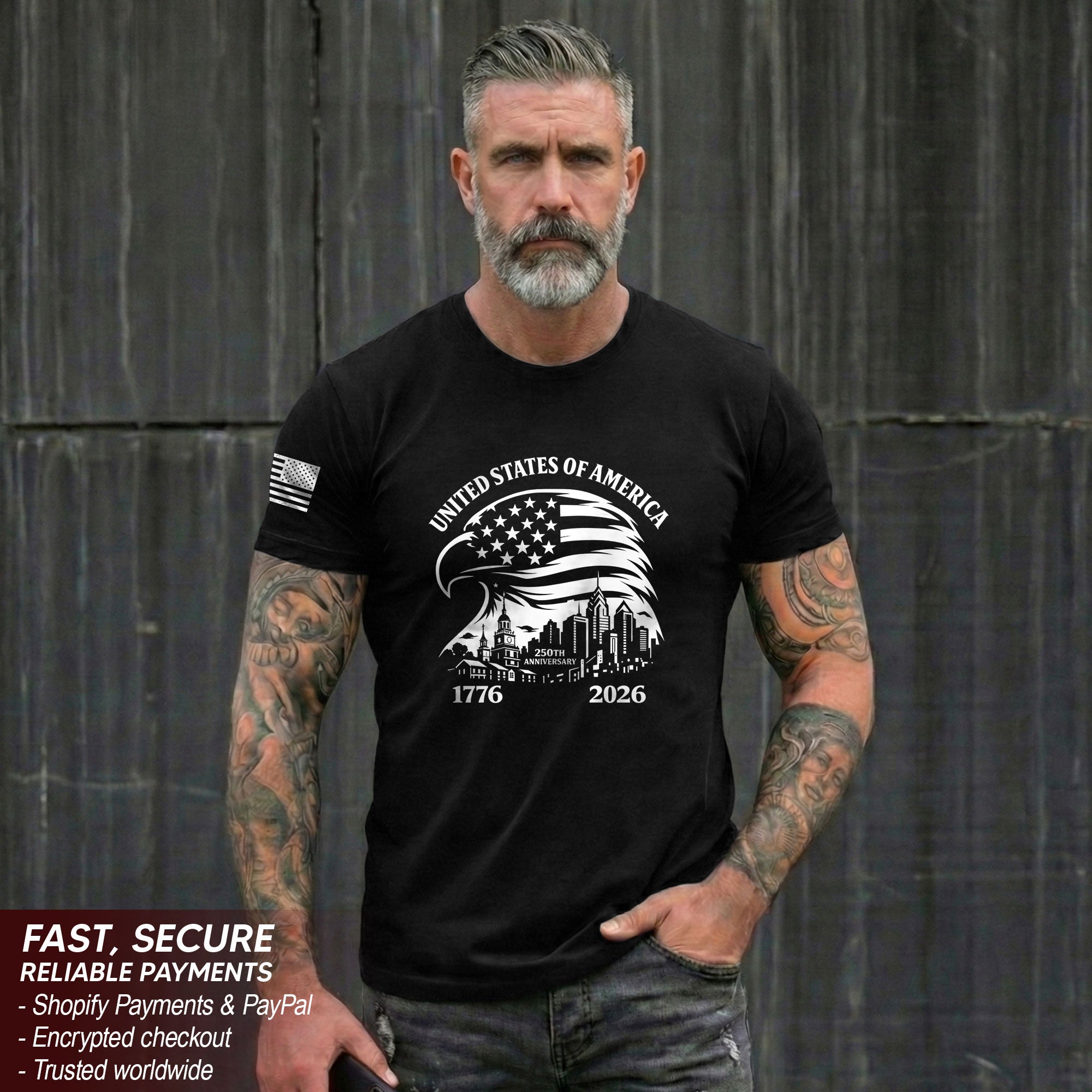 USA 250th Anniversary 1776-2026 Men's T-Shirt with Eagle and American Flag Patriotic Design