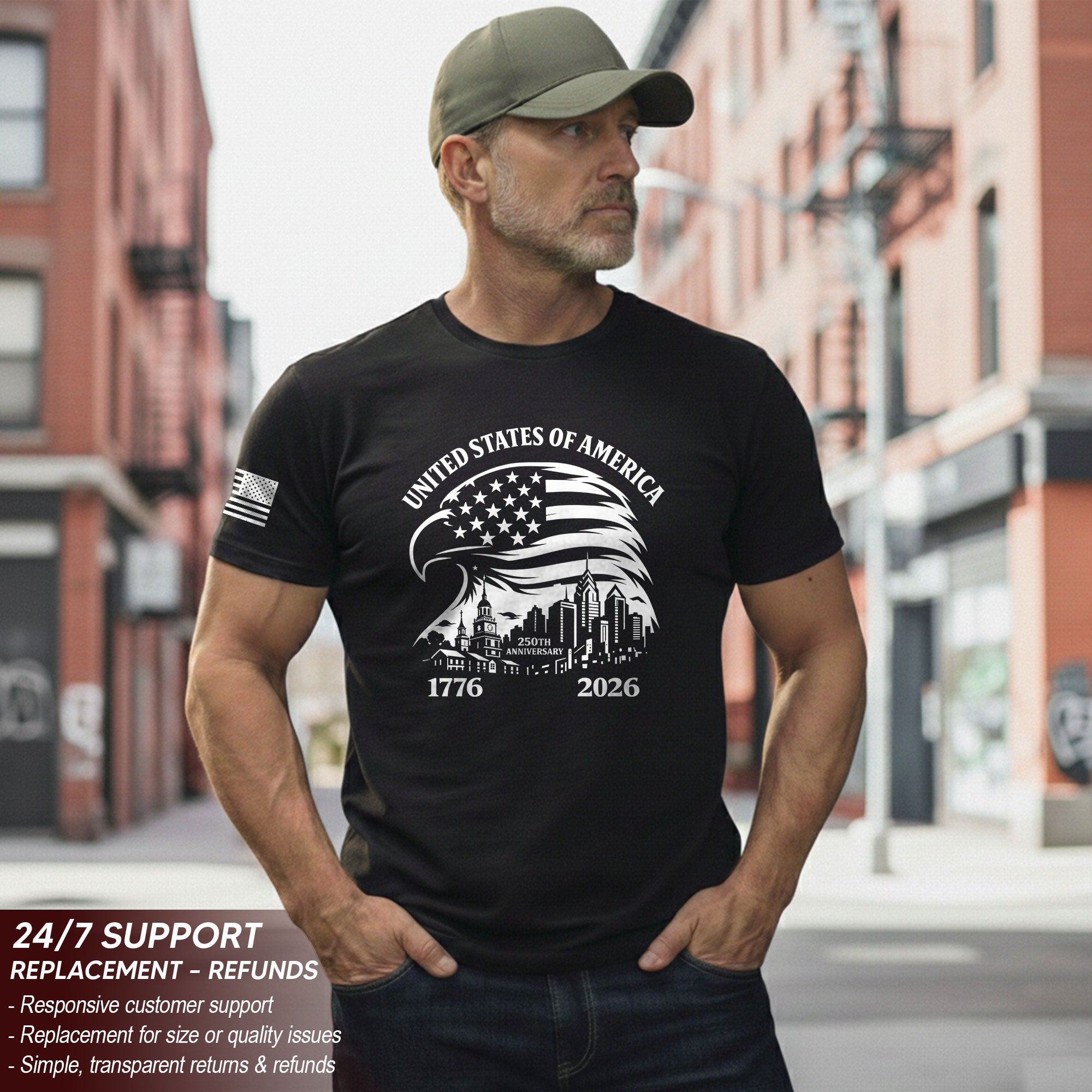 USA 250th Anniversary 1776-2026 Men's T-Shirt with Eagle and American Flag Patriotic Design