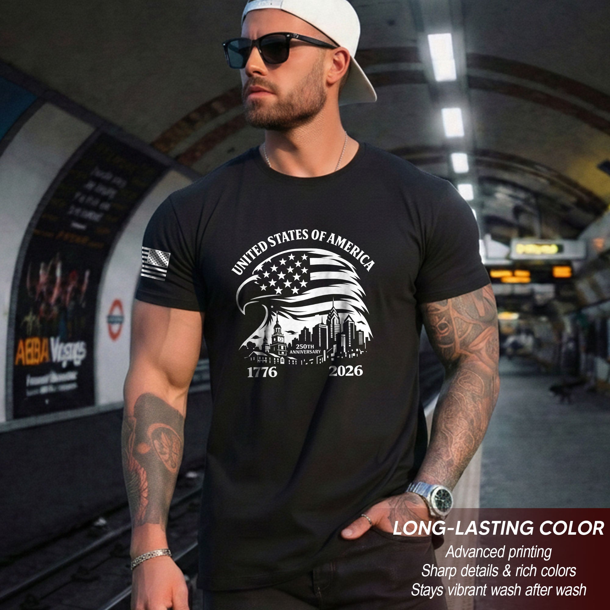 USA 250th Anniversary 1776-2026 Men's T-Shirt with Eagle and American Flag Patriotic Design